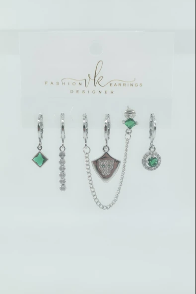 Kadın VIP Seri Zirkon Taşlı 6'lı Asimetrik Küpe Seti – Antialerjenik ürün görseli