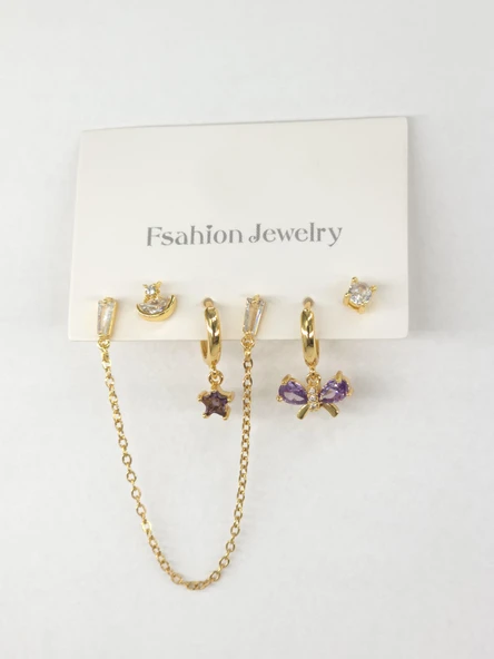 Kadın VIP Seri Zirkon Taşlı 6'lı Asimetrik Küpe Seti – Antialerjenik ürün görseli