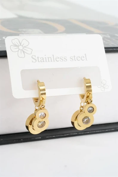 Kadın 316L Çelik Kararmaz Baget Zirkon Taşlı Shakira Model Küpe Seti ürün görseli