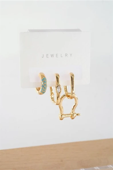 Kadın Vip Seri  Antialerjik Baget Zirkon Taşlı 3'lü Küpe ürün görseli