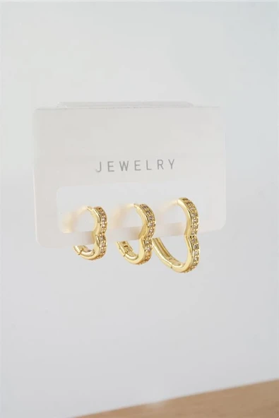 Kadın Vip Seri Baget Zirkon Taşlı Karışık Figürlü 3'lü Küpe  zrk00540 - Resim 2