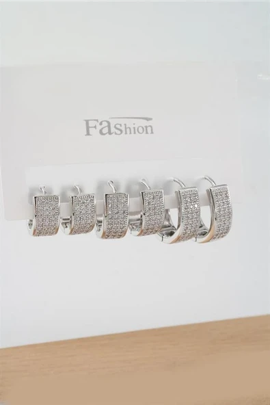 Kadın Vip Seri Zirkon Taşlı 3 Boy 6'lı Küpe Seti ürün görseli