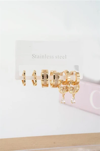 Kadın Vip Seri Baget Zirkon Taşlı Klipsli 6'lı Set Küpe ürün görseli