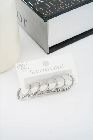 Kadın Kararmaz 316 L Çelik 6'lı Halka Set Küpe TKR001 ürün görseli