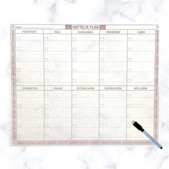 Şeffaf Kendiliğinden Yapışkanlı Kalemli Haftalık Planlayıcı 40cm-50cm - Resim 5