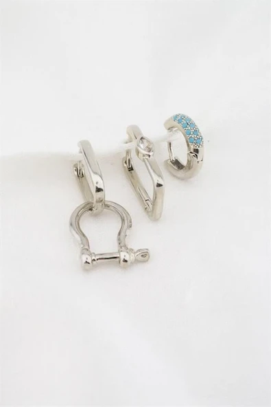 Kadın Altın Kaplama Firuze Zirkon Taşlı 3'lü Küpe Set TKR001 ürün görseli