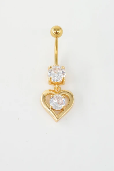 Kadın 316L Cerrahi Çelik Altın Kaplama Kalpli Göbek Piercing – Zirkon Taşlı - Resim 3