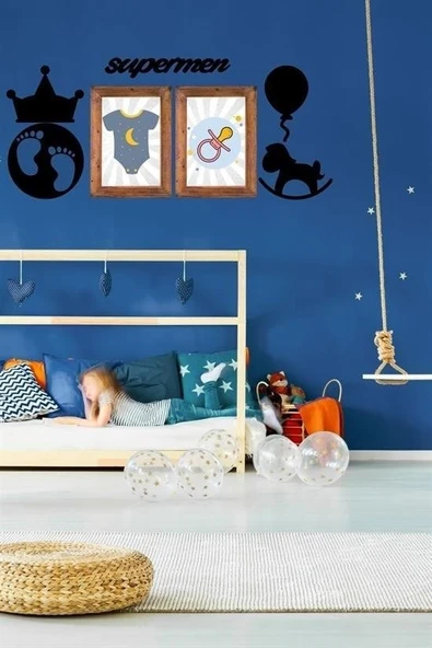 DECO103 Supermen Dekoratif Duvar Süsü Tablo Aksesuar Ahşap Tasarım Hediye Pano Sticker Seti - 5