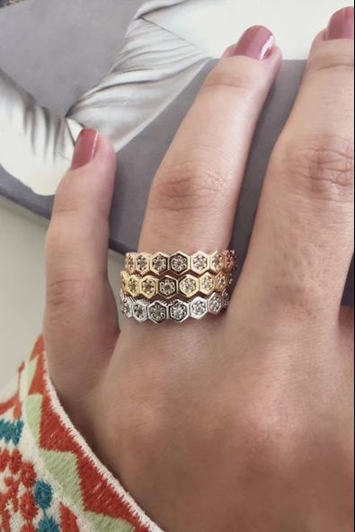 Kadın Vip Seri Zirkon Taşlı 3 Renk 3'lü Numarasız Ayarlanabilir Yüzük ürün görseli