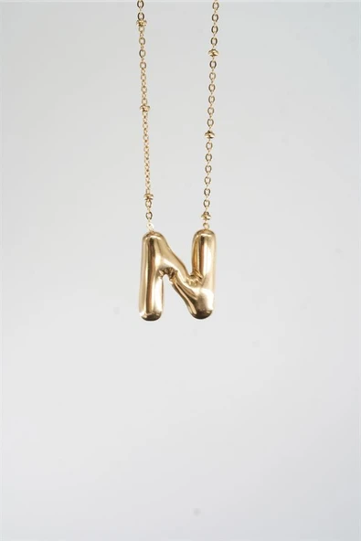 Kadın 316 L Paslanmaz Çelik Balon Harf Kolye N - Resim 3