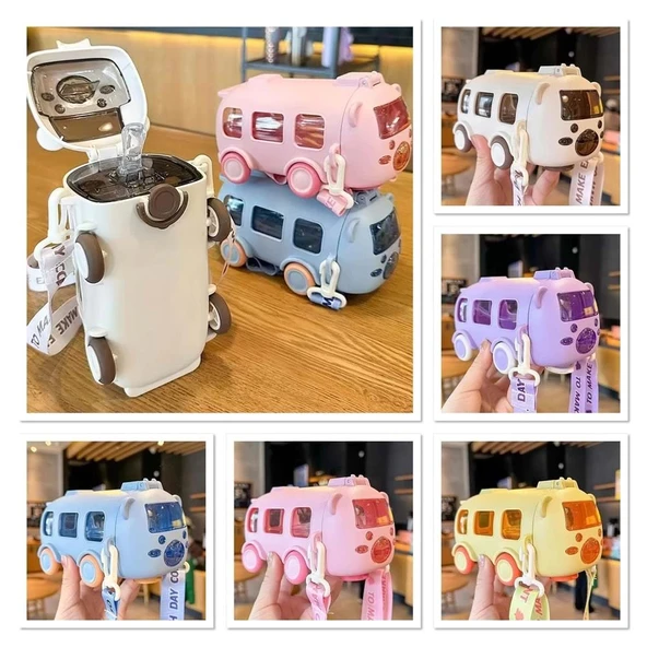 Otobüs Tasarımı Pipetli Su Matarası 500 Ml ürün görseli 1