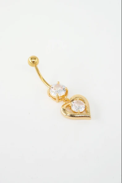 Kadın 316L Cerrahi Çelik Altın Kaplama Kalpli Göbek Piercing – Zirkon Taşlı - Resim 4