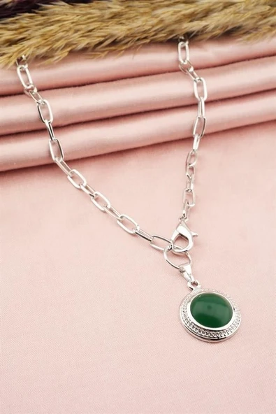 Kadın Özel Tasarım Plastik Taşlı Renkli Madalyon Kolye - Resim 3