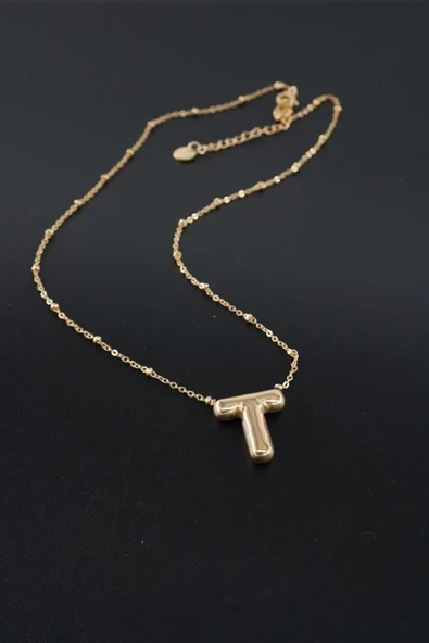 Kadın 316 L Paslanmaz Çelik Balon Harf Kolye T - Resim 3