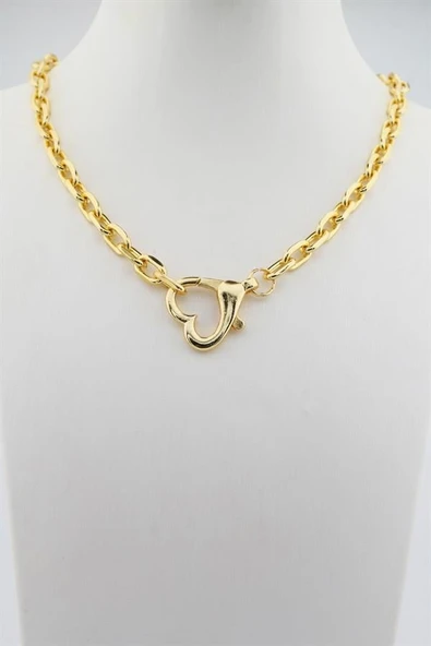 Kadın 40 Cm Kalp Model Kilit Detaylı Kolye - Resim 4