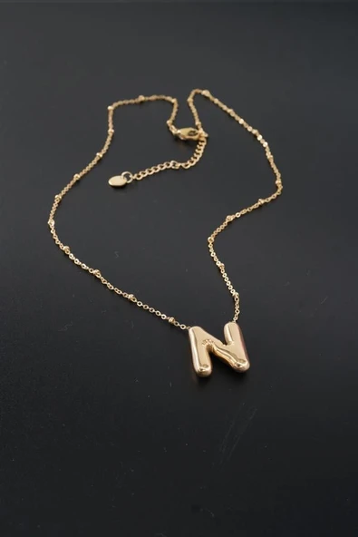 Kadın 316 L Paslanmaz Çelik Balon Harf Kolye N - Resim 2