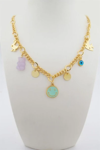 Kadın Özel Tasarım Mor Renk Karışık Figürlü Nazarlı Kolye - Resim 2