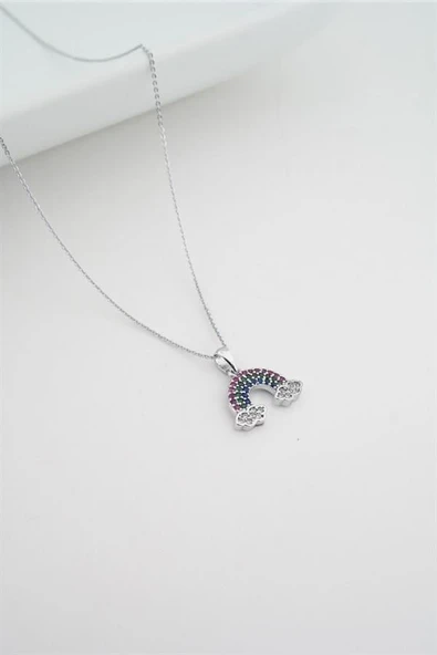 Kadın Renkli Bulut Figürlü Zirkon Taşlı Kolye - Resim 3