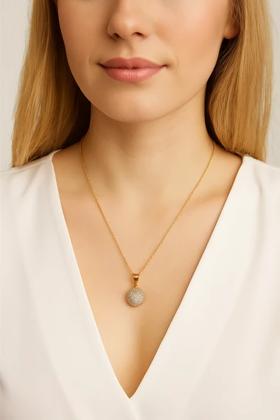 Kadın Yuvarlak Zirkon Taşlı Kolye  Minimal & Şık Tasarım ürün görseli