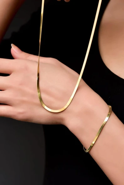 Kadın Kolye ve Bileklik 316 L Çelik Vip Seri Antialerjik Kararmaz İtalyan Zincir Kolye ( 60cm +7 cm uzatma ) ve Bileklik Seti( 16 +7 cm uzatma ) - Resim 3