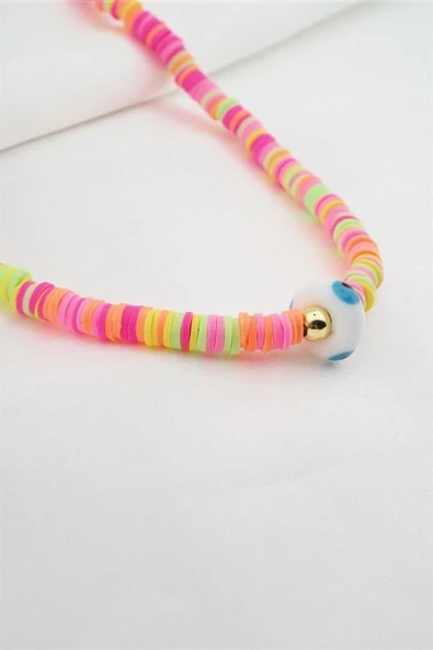 Kadın Cam Nazar Figürlü Renkli Fümo Kolye - Resim 2