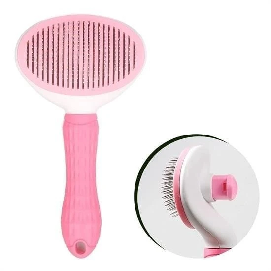 Kedi Köpek Tüy Toplayıcı Kendini Temizleyebilen Ergonomik Saplı Evcil Hayvan Tarağı Pembe - Resim 5
