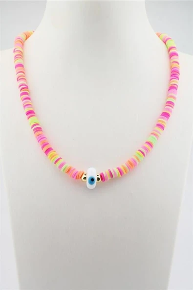 Kadın Cam Nazar Figürlü Renkli Fümo Kolye ürün görseli