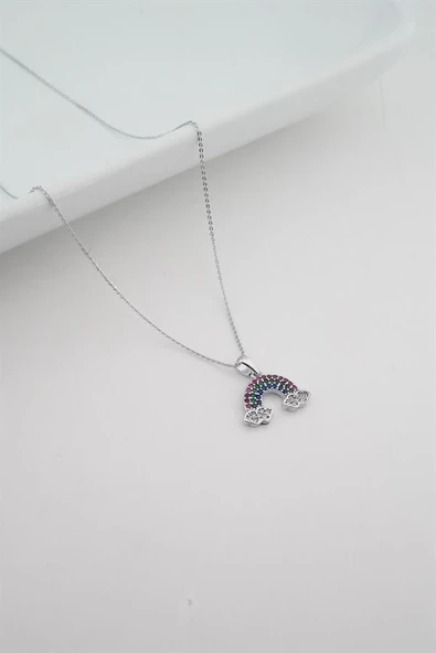 Kadın Renkli Bulut Figürlü Zirkon Taşlı Kolye ürün görseli