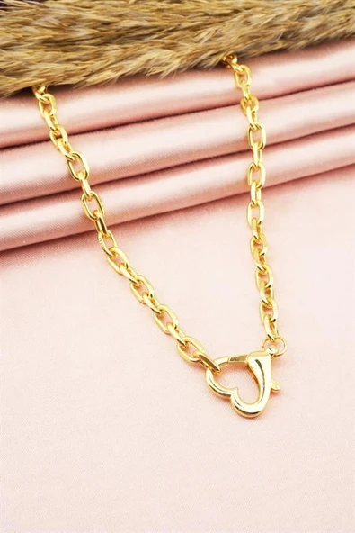 Kadın 40 Cm Kalp Model Kilit Detaylı Kolye - Resim 3