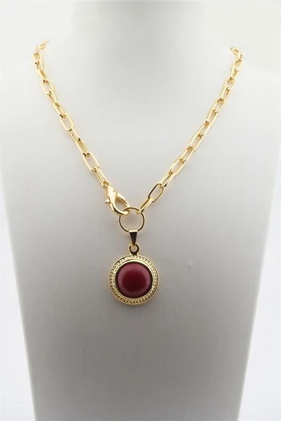 Kadın Özel Tasarım Taşlı Renkli Madalyon Kolye - Resim 2