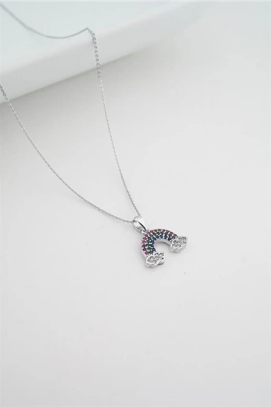 Kadın Gökkuşağı Figürlü Kolye  Renkli Taşlı & Zarif Tasarım - Resim 2