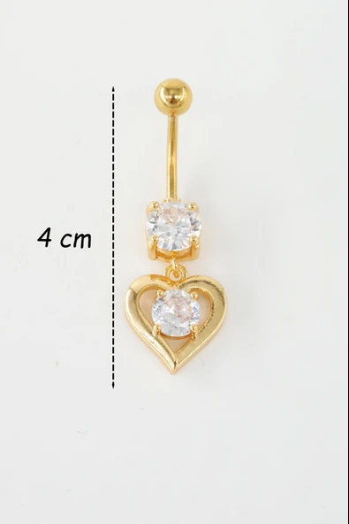Kadın 316L Cerrahi Çelik Altın Kaplama Kalpli Göbek Piercing – Zirkon Taşlı - Resim 2