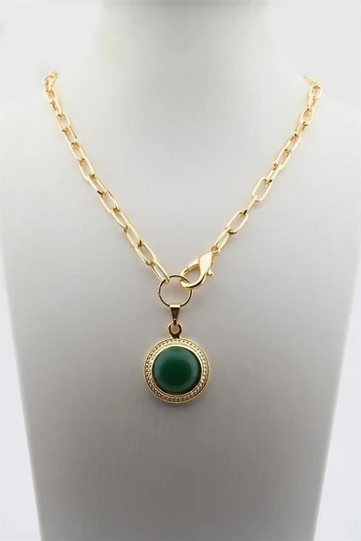 Kadın Özel Tasarım Plastik Taşlı Renkli Madalyon Kolye - Resim 2