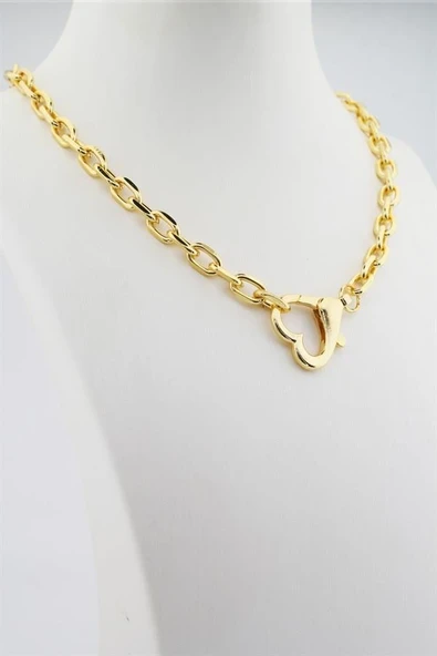 Kadın 40 Cm Kalp Model Kilit Detaylı Kolye ürün görseli