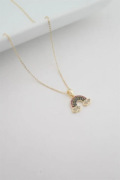 Kadın Renkli Bulut Figürlü Zirkon Taşlı Kolye ürün görseli