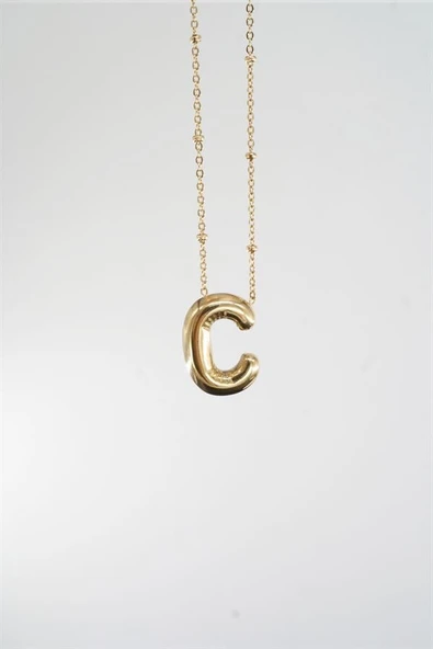 Kadın 316 L Paslanmaz Çelik Balon Harf Kolye C - Resim 2