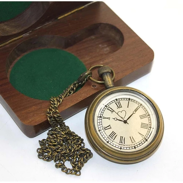 Ahşap Kutulu Pirinç Köstekli Saat ürün görseli 1