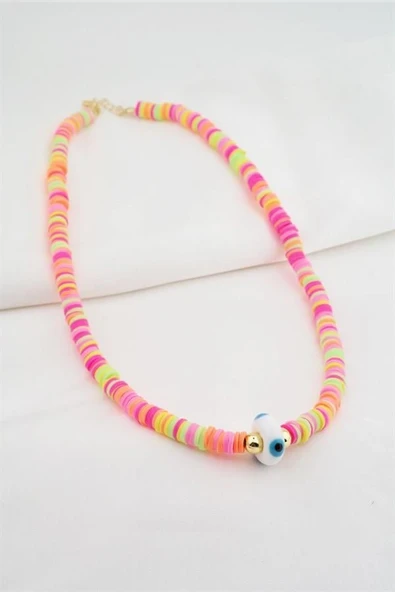 Kadın Cam Nazar Figürlü Renkli Fümo Kolye - Resim 3
