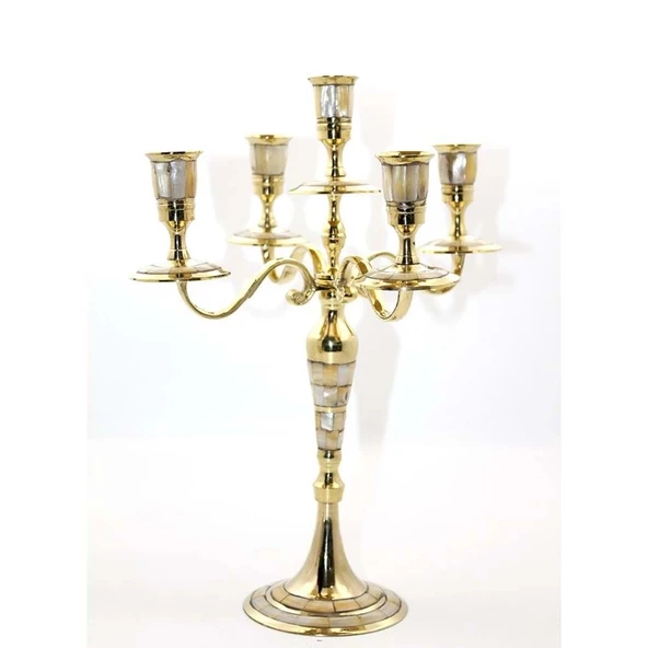 Pirinç Sedefli 5'Li Şamdan ürün görseli 1