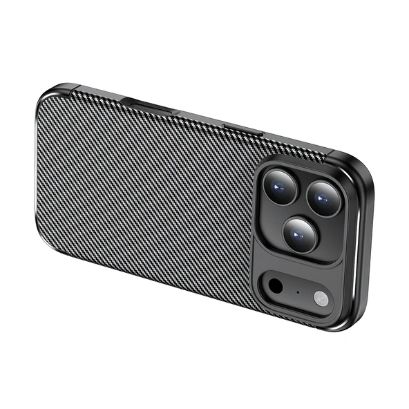 iPhone 17 Pro Kılıf Karbon Fiber Desenli Negro Silikon Kapak - Resim 4