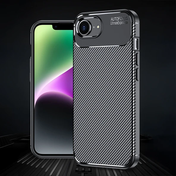 iPhone 16E Kılıf Karbon Fiber Desenli Negro Silikon Kapak - 3