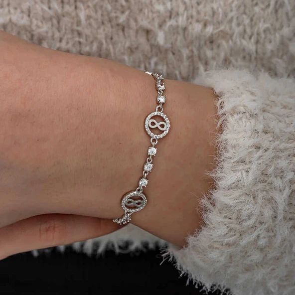 Gümüş Halka İçinde Sonsuzluk Kadın Bileklik - Resim 5