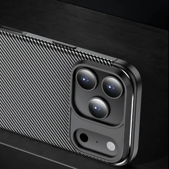 iPhone 17 Pro Kılıf Karbon Fiber Desenli Negro Silikon Kapak - Resim 7