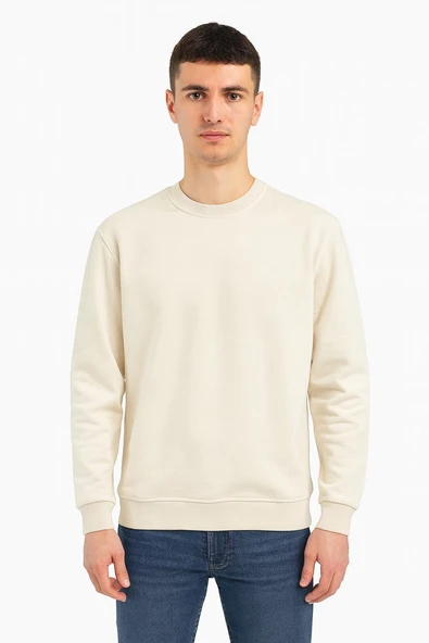 Erkek Oversize Uzun Kol Sıfır Yaka Sweatshırt-7383 - 2