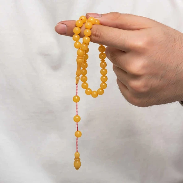 Yuvarlak Sıkma Kehribar Tesbih - Resim 2