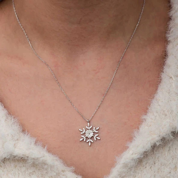 Gümüş Manolya Çiçeği Kar Tanesi Kadın Kolye - Resim 5