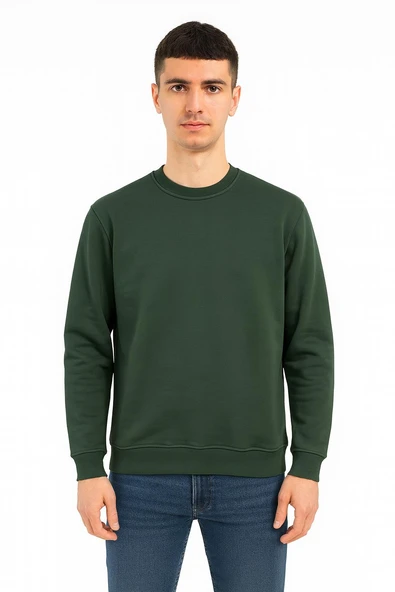 Erkek Oversize Uzun Kol Sıfır Yaka Sweatshırt-7383 - 5