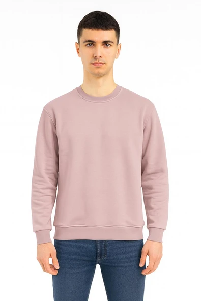 Erkek Oversize Uzun Kol Sıfır Yaka Sweatshırt-7383 - 4