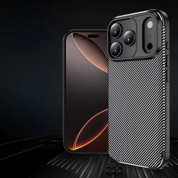 iPhone 17 Pro Kılıf Karbon Fiber Desenli Negro Silikon Kapak - Resim 6