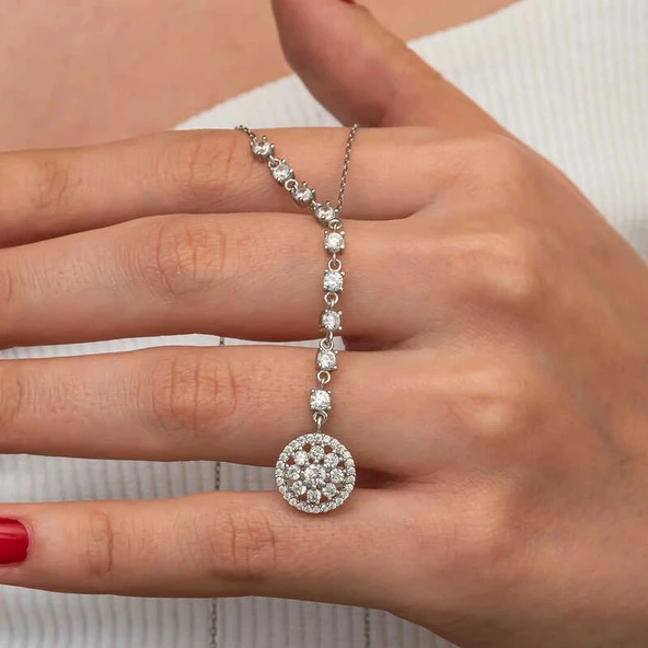 Gümüş Sıralı Zirkon Taşlı Çiçek Kadın Kolye ürün görseli 1